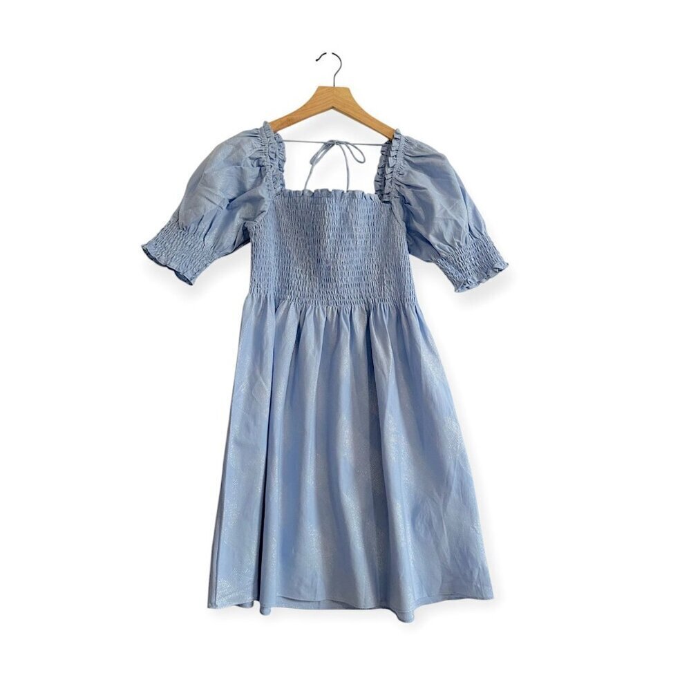 Hill House Athena Nap Dress, Light Blue Glitter Check, Size S, New with tag